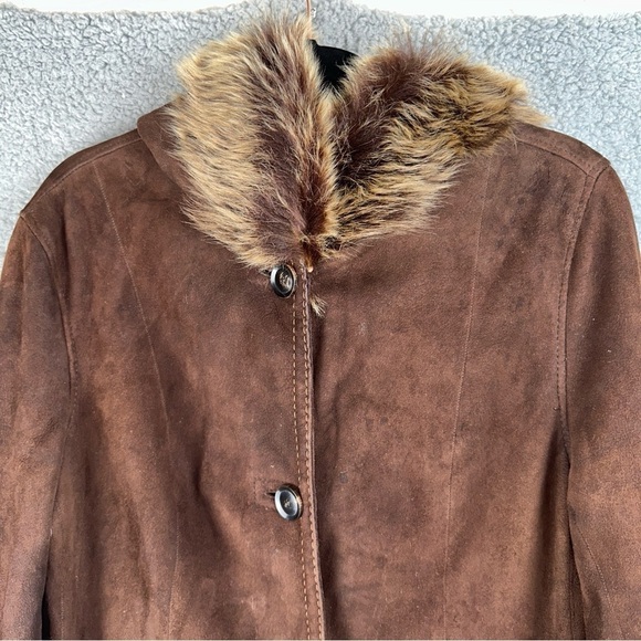 Artico Jacket Womens 8 Brown Original Shearling Leather Suede Long Trench Coat - Picture 9 of 13